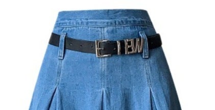 2024 Denim Skirt Women High Waist A-Line Maxi Belt