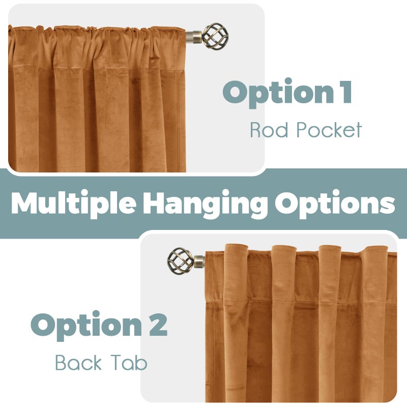 BGment Orange Velvet Curtains 84 inches 2 Panels - Luxury Thermal Insulated Blackout Super Soft Fall Decor Rod Pocket and Back Tab Window Curtains for Bedroom Living Room, 52 x 84 Inch, Orange Brown - Image 3