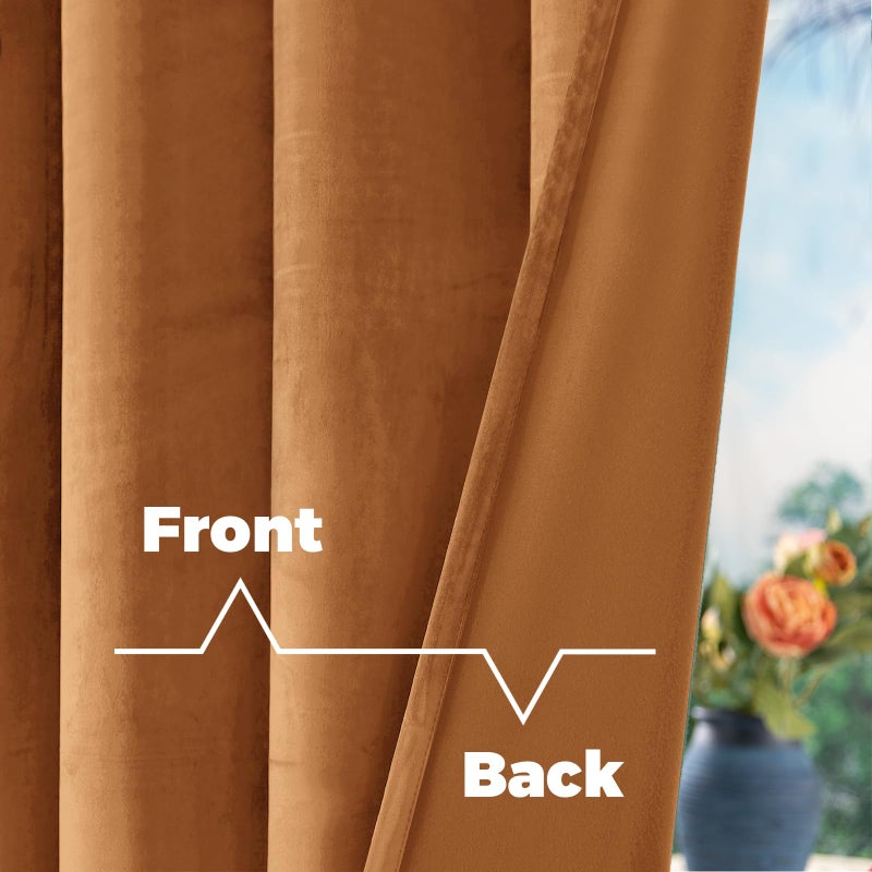 BGment Orange Velvet Curtains 84 inches 2 Panels - Luxury Thermal Insulated Blackout Super Soft Fall Decor Rod Pocket and Back Tab Window Curtains for Bedroom Living Room, 52 x 84 Inch, Orange Brown - Image 4