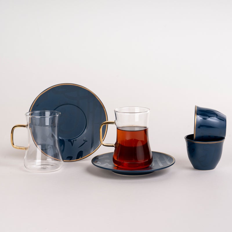 Dallaty Arabic Tea and Coffec Set 18Pc Porcelain Mattglow Blue - Image 1