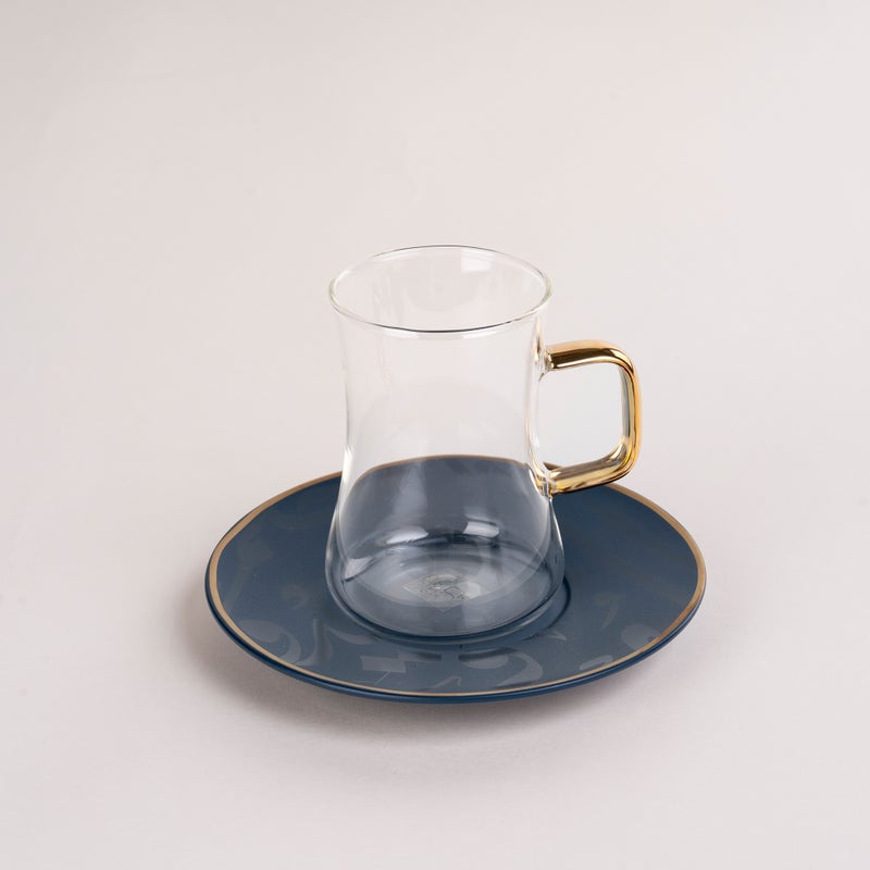 Dallaty Arabic Tea and Coffec Set 18Pc Porcelain Mattglow Blue - Image 3