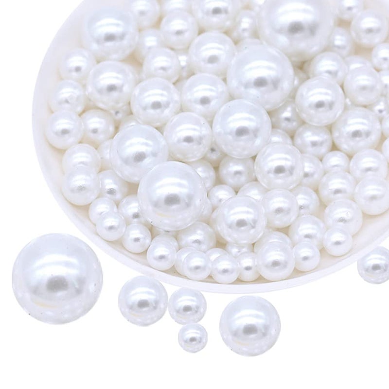 Lifestylecat 104pcs Mixed Size Pearls Beads No Holes 8mm 14mm 20mm Pearls for Vase Filler Table Scatter Wedding Birthday Party Home Decoration White