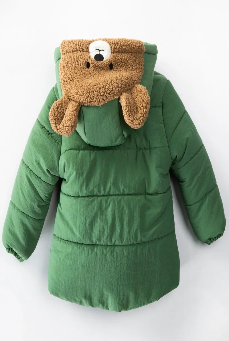 بوديوم جييم Podium Clothing New Trend Cute Bear Figured Zipper & Shepherd Button Winter Ear Detailed Hooded Winter Coat