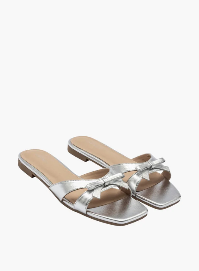 Flora Bella By Shoexpress Bow Accent Slip-On Flat Sandals