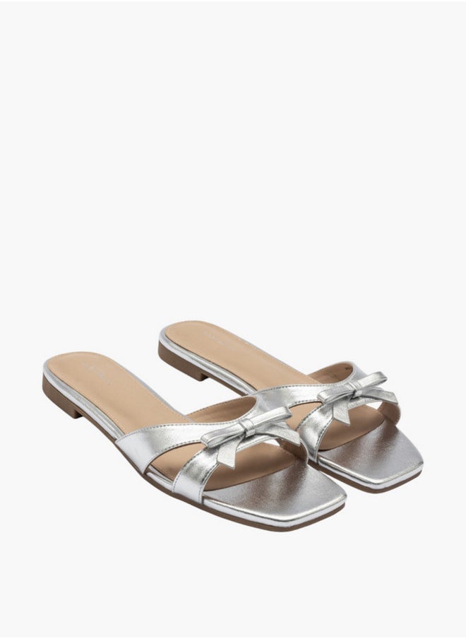 Flora Bella By Shoexpress Bow Accent Slip-On Flat Sandals  - Image 1