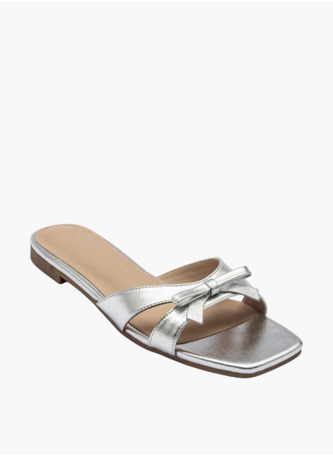 Flora Bella By Shoexpress Bow Accent Slip-On Flat Sandals  - Image 2