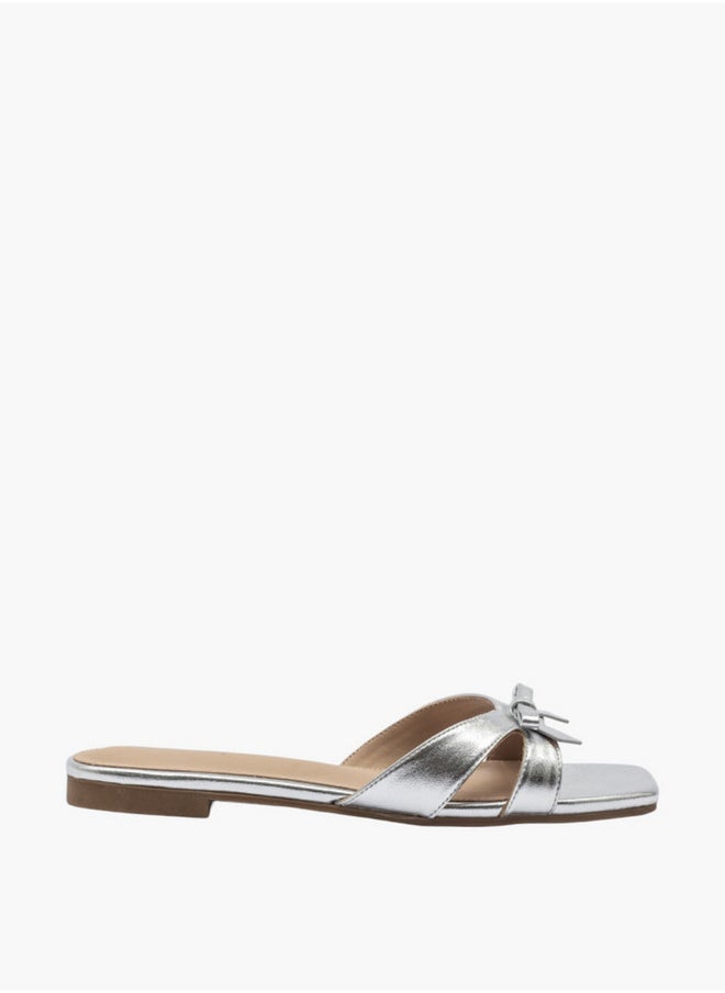 Flora Bella By Shoexpress Bow Accent Slip-On Flat Sandals  - Image 3