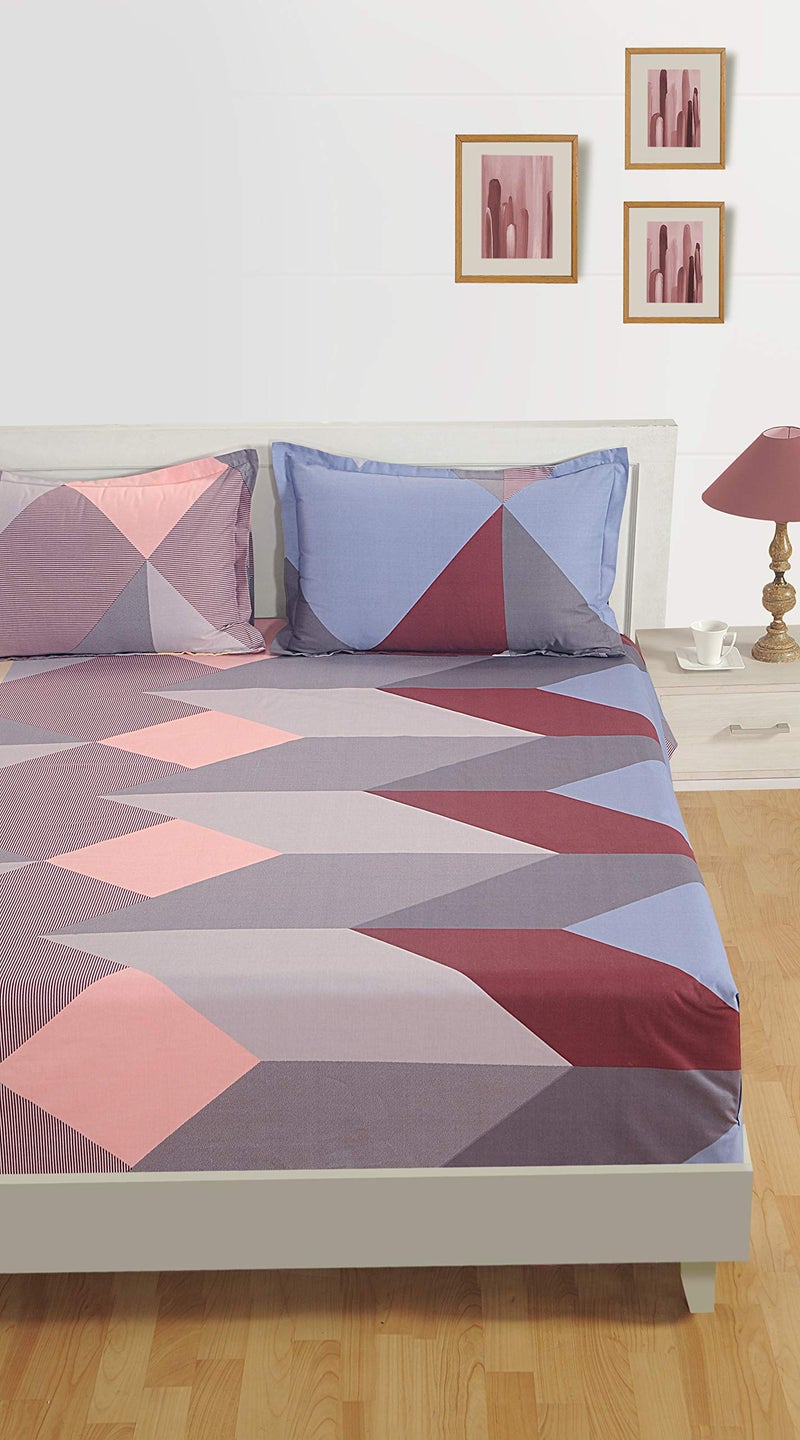 Swayam Pure Cotton King Bedsheet with 2 Pillow Covers | 210 TC Soft Breathable Bed Sheet | Geometric Printed | Size 108 x 108 inch | Comfortable & Durable for Bedroom - Grey & Brown - Image 2