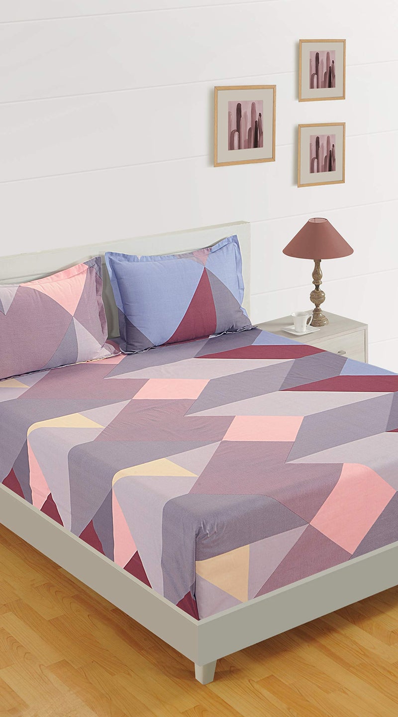 Swayam Pure Cotton King Bedsheet with 2 Pillow Covers | 210 TC Soft Breathable Bed Sheet | Geometric Printed | Size 108 x 108 inch | Comfortable & Durable for Bedroom - Grey & Brown - Image 1