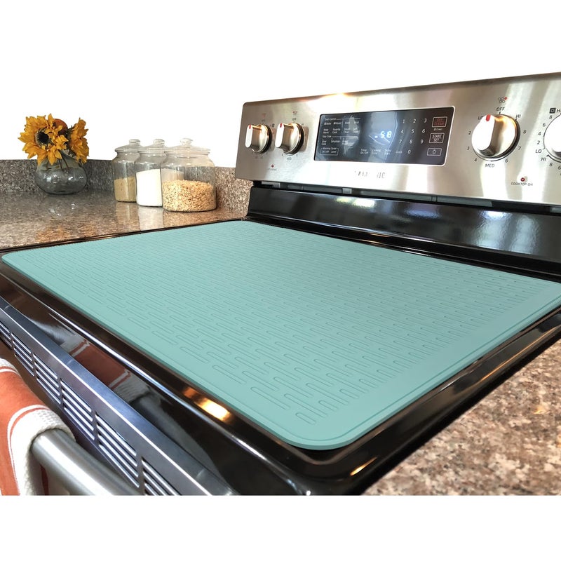 YUHFERA Stove Top Cover for Electric Stove - Silicone Stove Mat for Glass Top, Glass Cooktop Protector, XL Dish Drying Mats For Kitchen,Oven Covers for Electric Stove (Aqua,28 x 20) - Image 1