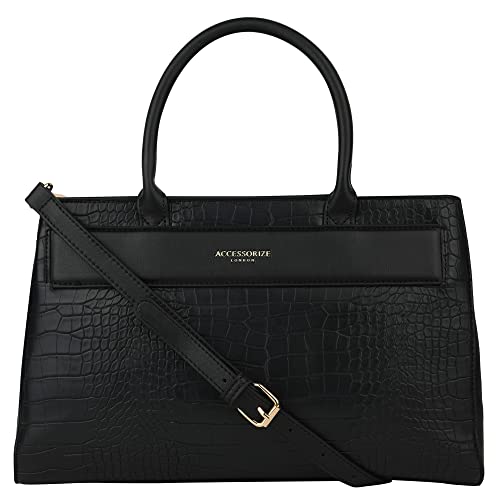 Accessorize London Women's Black Beetel Croc Hand Bag with Adjustable Strap| hand bags for women stylish medium size |Ladies Purse Sling Bag|Shoulder bag for woman - Image 1
