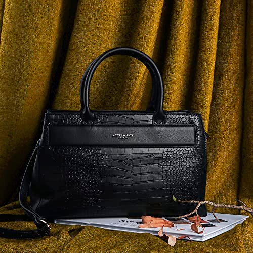 Accessorize London Women's Black Beetel Croc Hand Bag with Adjustable Strap| hand bags for women stylish medium size |Ladies Purse Sling Bag|Shoulder bag for woman - Image 5