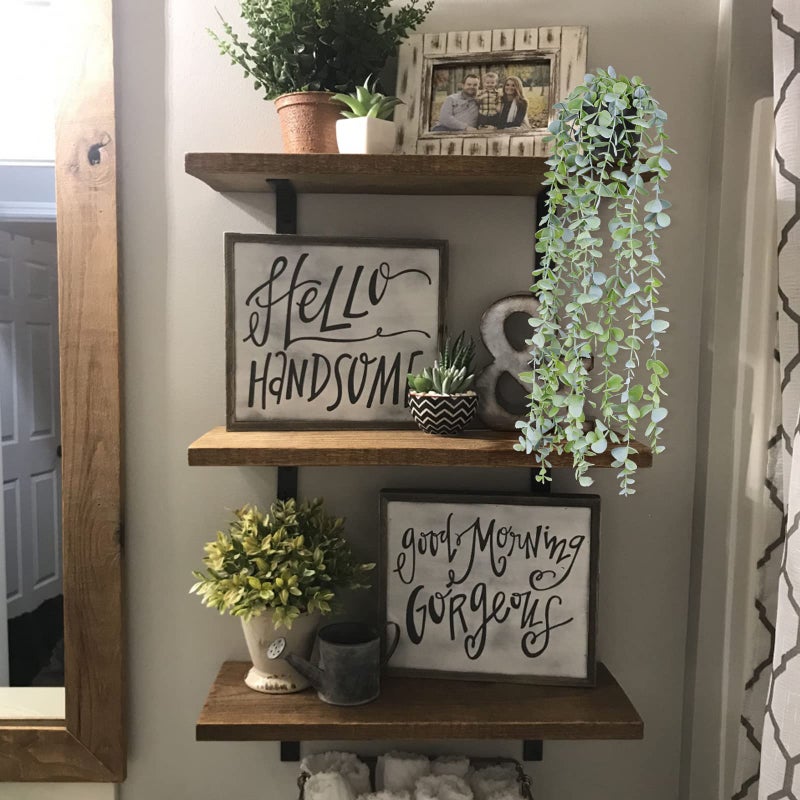 BACAMA Fake Hanging Plants Eucalyptus Potted Artificial Plant Small Faux Ivy Vines Decor for Floating Shelf Kitchen Bathroom Cabinets Indoor Outdoor Pack of 2 23.6 Inches Long - Image 3