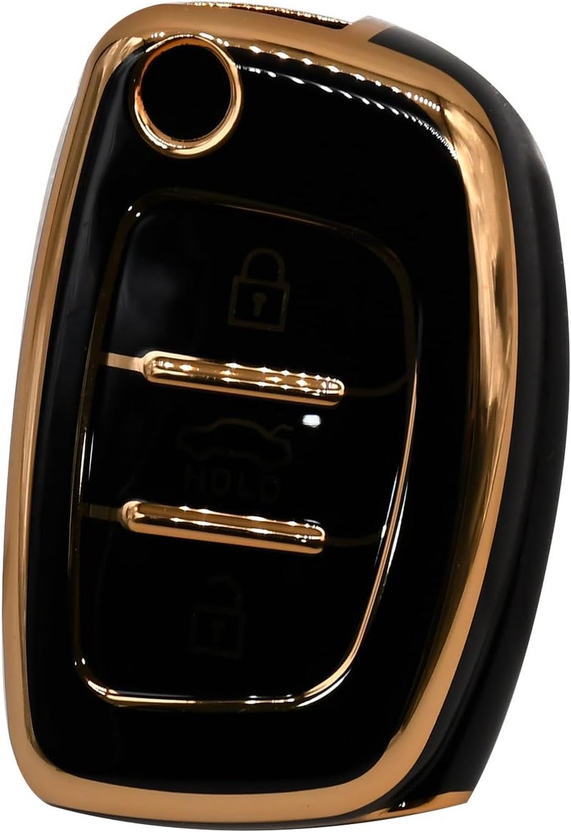 KMH-Gold Border TPU Key Cover Compatible for Hyundia, Creta, i20 Elite, i20 Active, Venue, Aura, Grand i10, Nios, 3 Button Smart Key Cover (Pack of 1, Black) - Image 3