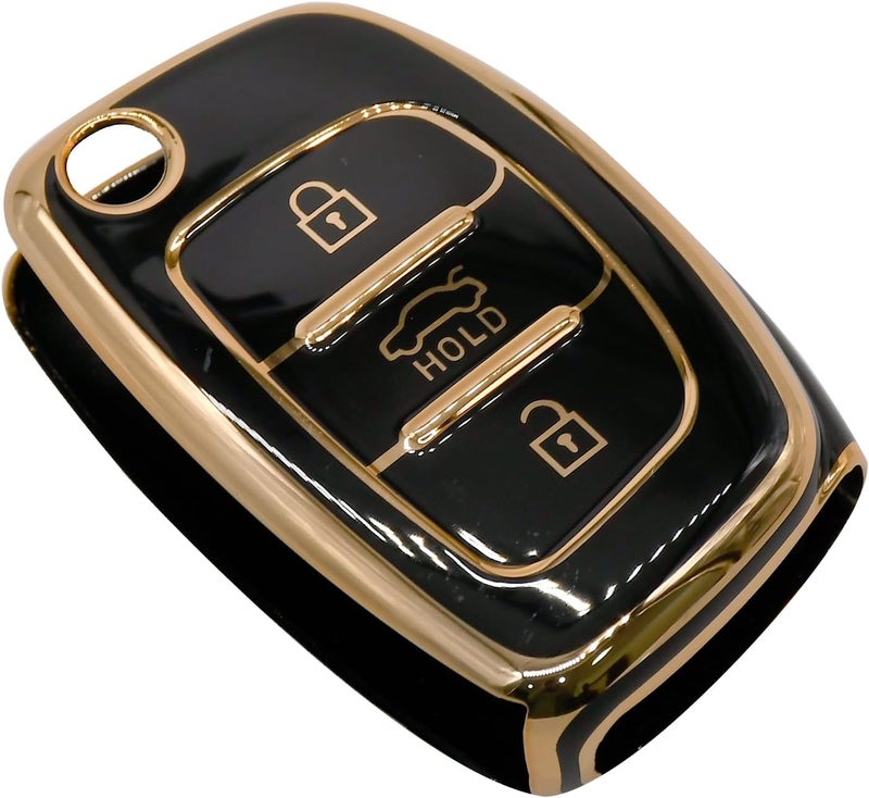 KMH-Gold Border TPU Key Cover Compatible for Hyundia, Creta, i20 Elite, i20 Active, Venue, Aura, Grand i10, Nios, 3 Button Smart Key Cover (Pack of 1, Black) - Image 4