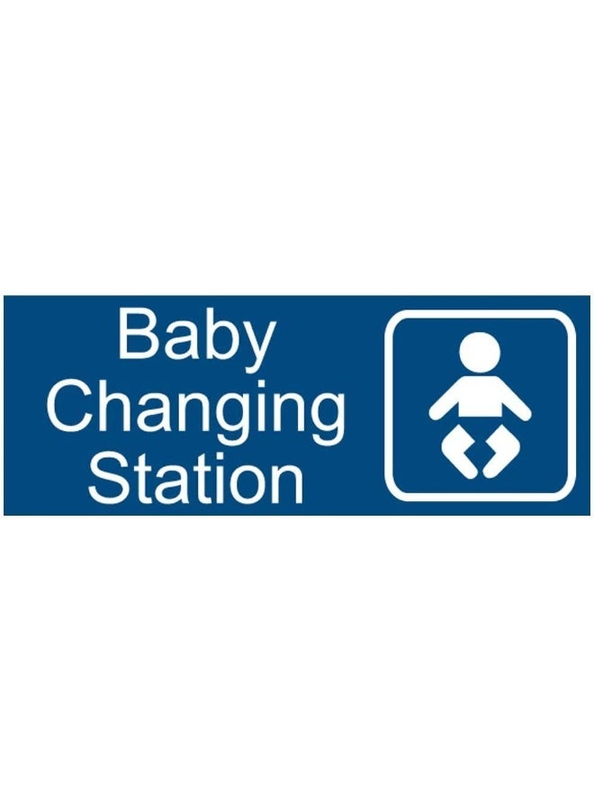 New Baby Changing Station Sign, 8 x 3 in with English and Symbol, Blue for Men, Women, Unisex