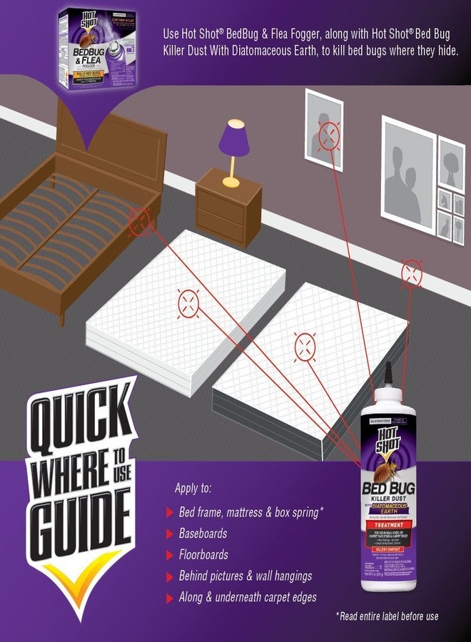 هوت شوت غبار هوت شوت للقضاء على بق الفراش مع التراب الدياتومي، 8 أونصات، علاج لبق الفراش، عبوة من 6 قطع - Image 3