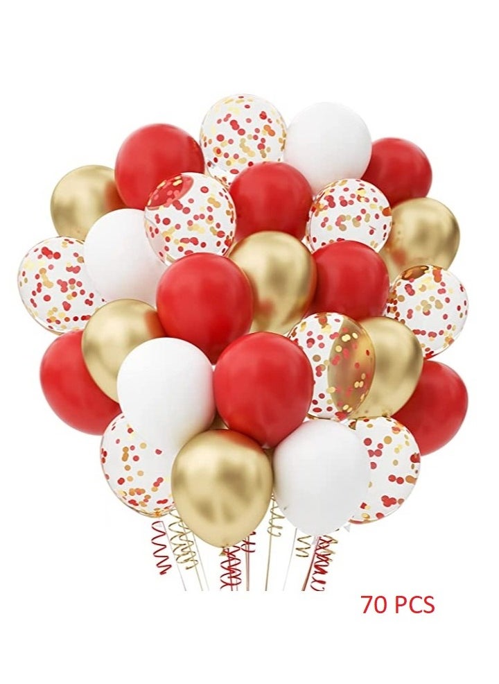 Boxwoods 70 Pieces Of Red White Chrome Gold And Confetti Balloons  - Image 1