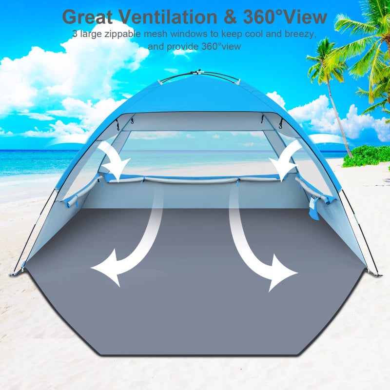Gorich Beach Tent Sun Shelter for 3/4-5/6-7/8-10 Person with UPF 50ï¼‹UV Protection, Portable Tent Lightweight & Easy Setup Beach Shade Canopy, Cabana, Blue - Image 4