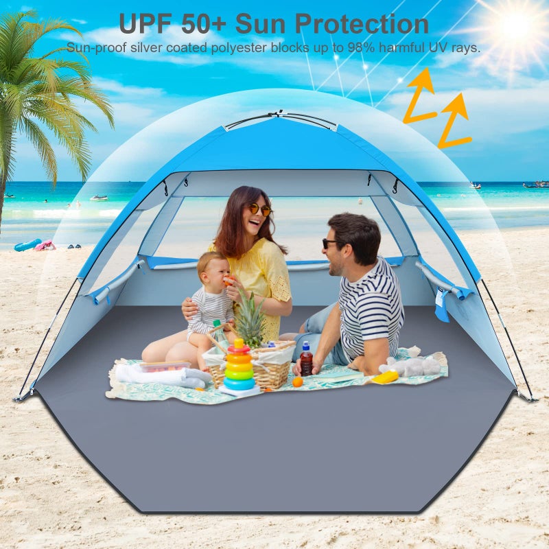 Gorich Beach Tent Sun Shelter for 3/4-5/6-7/8-10 Person with UPF 50ï¼‹UV Protection, Portable Tent Lightweight & Easy Setup Beach Shade Canopy, Cabana, Blue - Image 3