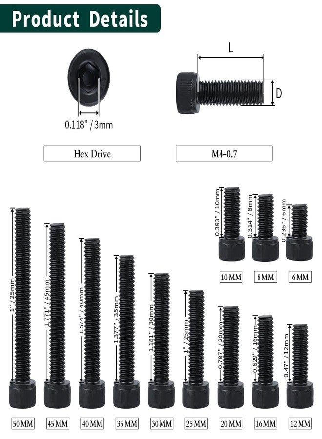 EASTLO M4-0.7 x 10mm (100 pcs) Socket Head Cap Screws, 12.9 Grade Alloy Steel, Black Oxide Finish, Full Thread, Coarse Thread UNC, Allen Hex Drive - Image 4