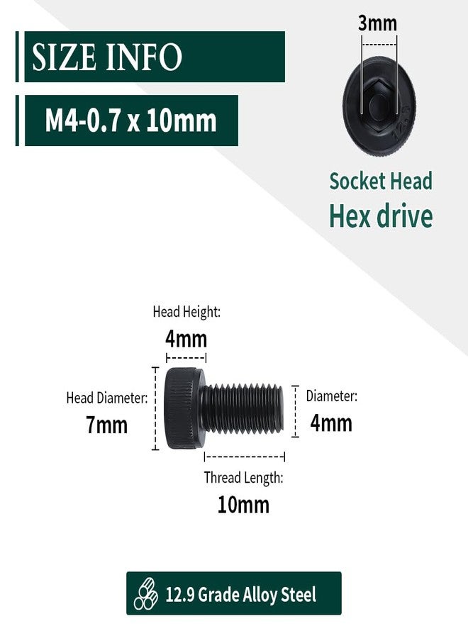 EASTLO M4-0.7 x 10mm (100 pcs) Socket Head Cap Screws, 12.9 Grade Alloy Steel, Black Oxide Finish, Full Thread, Coarse Thread UNC, Allen Hex Drive - Image 3
