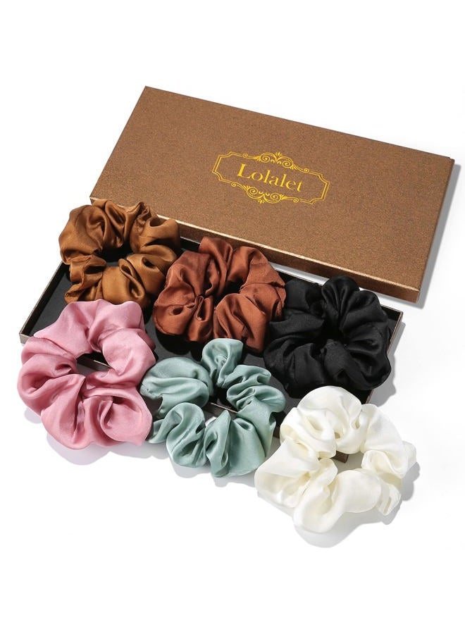 Lolalet Scrunchies for Women, Satin Hair Softer Than Silk Ties Sleep, Big Scrunchy Ponytail Holder with Elastic Bands Girls Thick Thin Curly -6 Pack, Style B  - Image 1