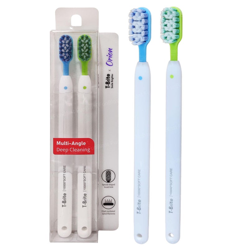 FunBlast Tooth Brush Set - Pack of 2 Toothbrush for Men & Women, Multi Angle Deep Cleaning Bristles for Sensitive Teeth, Toothbrush Soft Bristles Manual Tooth Brush for Adults - Multicolor (2) - Image 1