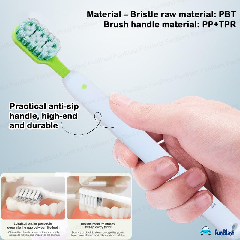 FunBlast Tooth Brush Set - Pack of 2 Toothbrush for Men & Women, Multi Angle Deep Cleaning Bristles for Sensitive Teeth, Toothbrush Soft Bristles Manual Tooth Brush for Adults - Multicolor (2) - Image 4