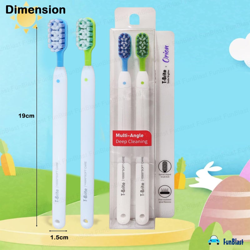 FunBlast Tooth Brush Set - Pack of 2 Toothbrush for Men & Women, Multi Angle Deep Cleaning Bristles for Sensitive Teeth, Toothbrush Soft Bristles Manual Tooth Brush for Adults - Multicolor (2) - Image 2