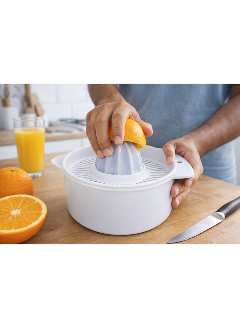 عصارة برتقال وليمون وفواكه حمضية يدوية بلاستيك مع وعاء ومصفاة بفتحة صب ومقبض - أبيض - Image 2