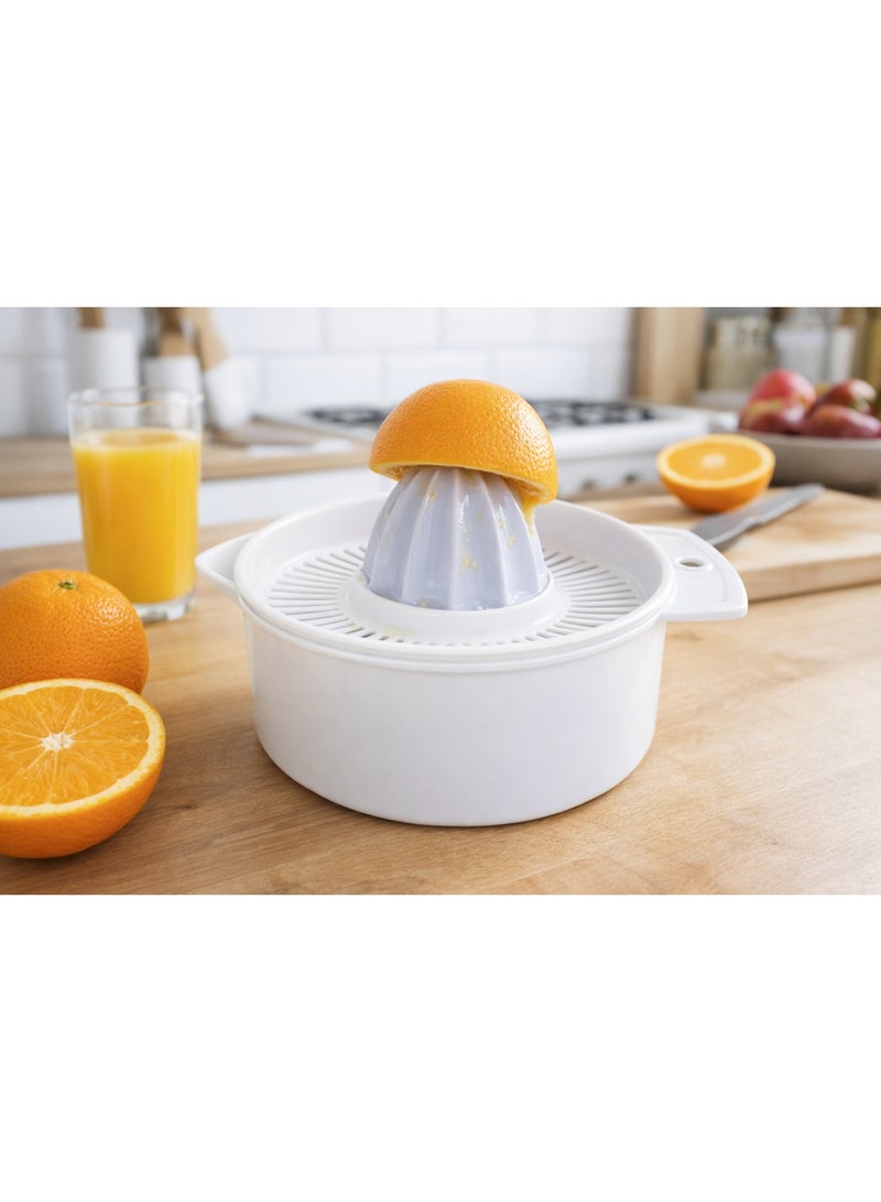 عصارة برتقال وليمون وفواكه حمضية يدوية بلاستيك مع وعاء ومصفاة بفتحة صب ومقبض - أبيض - Image 3