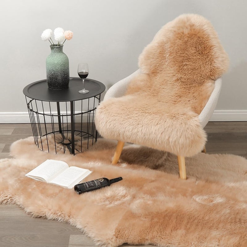 OGLAND Genuine Fluffy Sheepskin Rug, Shaggy Wool Fur Lambskin Throw Pad for Bedroom Living Room Carpet Sofa Cover Chair Side of The Bed Couch Bench Dog Pray Cushion Mat - Image 4