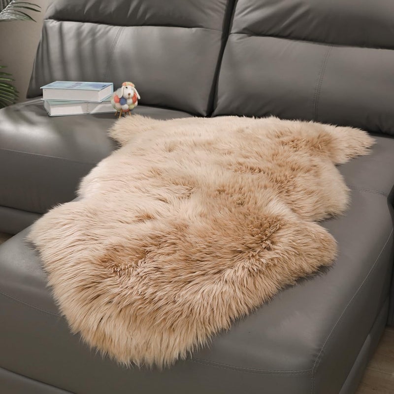 OGLAND Genuine Fluffy Sheepskin Rug, Shaggy Wool Fur Lambskin Throw Pad for Bedroom Living Room Carpet Sofa Cover Chair Side of The Bed Couch Bench Dog Pray Cushion Mat - Image 1