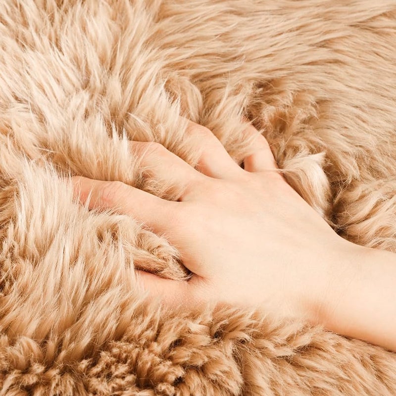 OGLAND Genuine Fluffy Sheepskin Rug, Shaggy Wool Fur Lambskin Throw Pad for Bedroom Living Room Carpet Sofa Cover Chair Side of The Bed Couch Bench Dog Pray Cushion Mat - Image 3