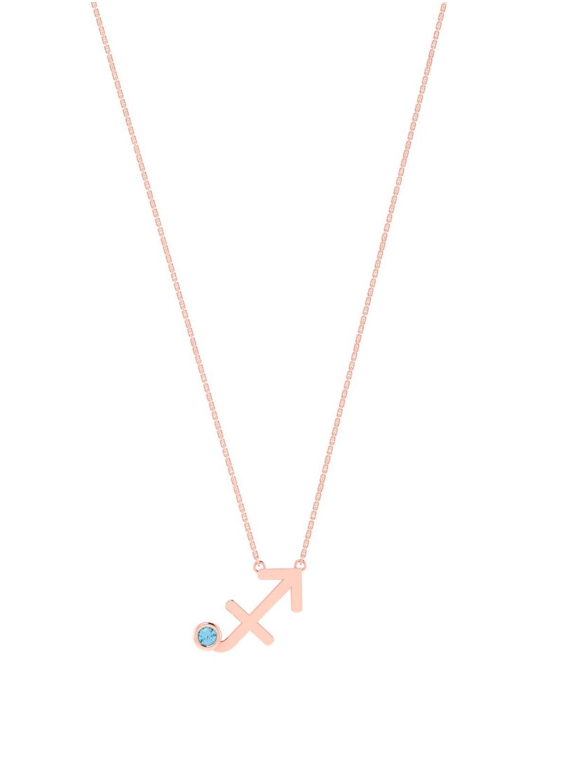 Capri Gold - Capri Gold 18K Rose Gold Sagittarius Zodiac Sign Necklace with Blue Topaz - Image 1