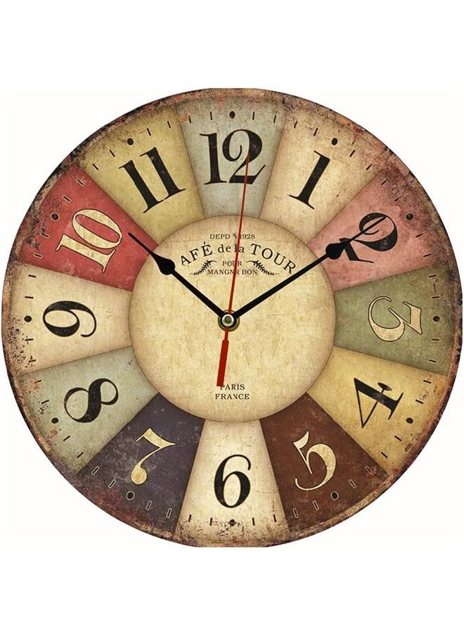 Arabest Wooden Wall Clock, 30cm Round Silent Non-ticking Vintage Wall Clock, Colorful Battery Operated Large Cool Paris Wall Clock, Rustic Style Home Decor Clock Kitchen Clock for Home Livingroom  - Image 1