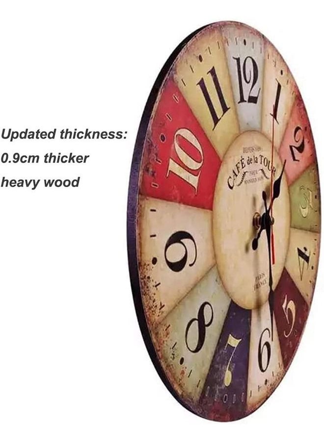 Arabest Wooden Wall Clock, 30cm Round Silent Non-ticking Vintage Wall Clock, Colorful Battery Operated Large Cool Paris Wall Clock, Rustic Style Home Decor Clock Kitchen Clock for Home Livingroom  - Image 4