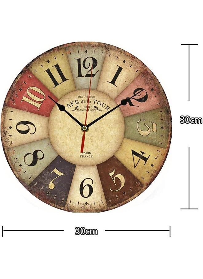 Arabest Wooden Wall Clock, 30cm Round Silent Non-ticking Vintage Wall Clock, Colorful Battery Operated Large Cool Paris Wall Clock, Rustic Style Home Decor Clock Kitchen Clock for Home Livingroom  - Image 3