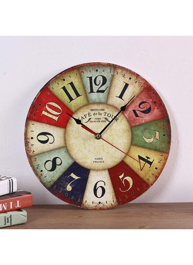 Arabest Wooden Wall Clock, 30cm Round Silent Non-ticking Vintage Wall Clock, Colorful Battery Operated Large Cool Paris Wall Clock, Rustic Style Home Decor Clock Kitchen Clock for Home Livingroom  - Image 5