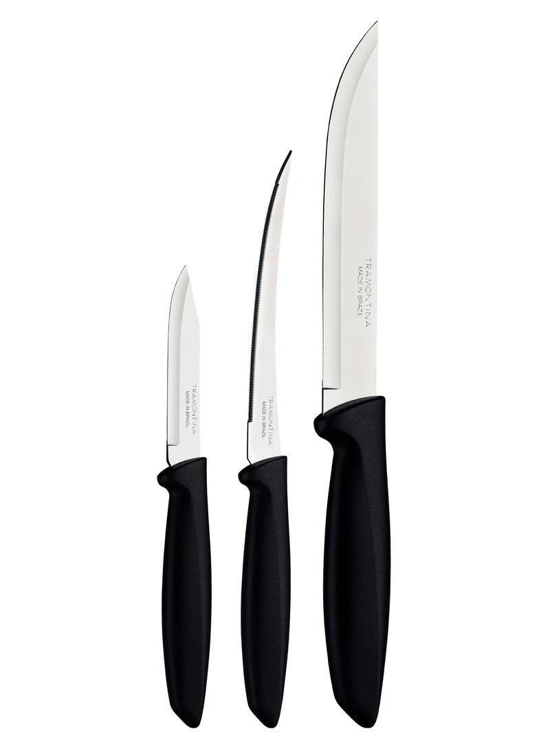 ترامونتينا مجموعة سكاكين تحتوي على 3 قطع بشفرات من الفولاذ المقاوم للصدأ ومقابض من البولي بروبيلين الأسود من مجموعة بلينوس - Image 1