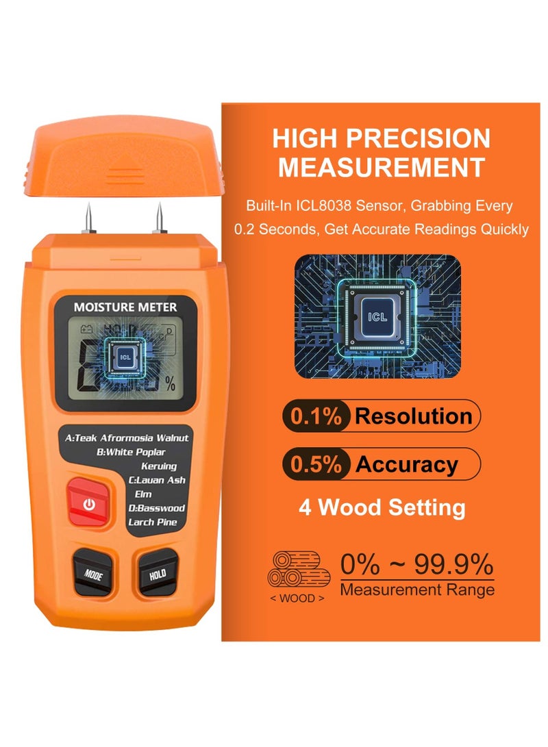 Wood Moisture Meter For Logs Firewood, Moisture Meter For Wood Firewood Moisture Meter For Lumber, Digital Moisture Detector, Pin-Type Water Leak Detector Tester For Wood Firewood Paper Floor, Yellow - Image 3