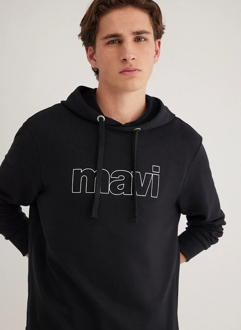 MAVI Mavi Logo Printed Hooded Black Sweatshirt