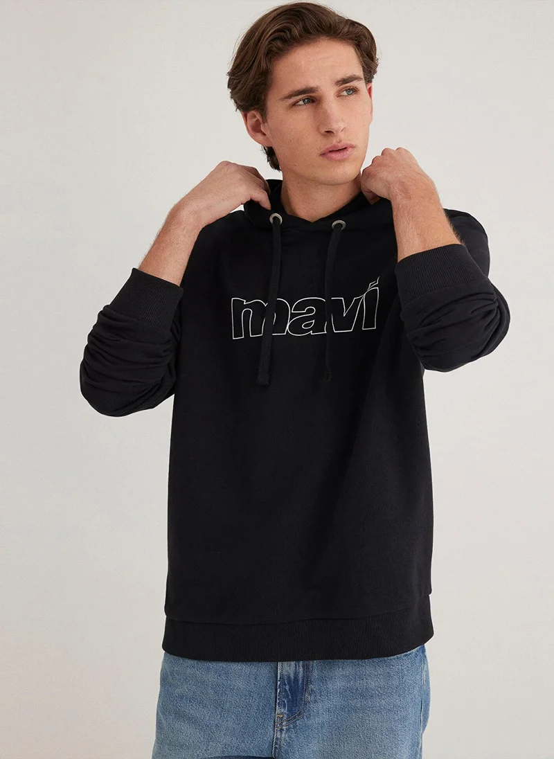 MAVI Mavi Logo Printed Hooded Black Sweatshirt