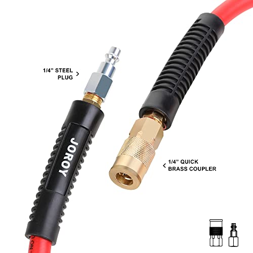 JOROY Hybrid Lead In Air Hose, 3/8-Inch X 3 FT Air Compressor Hose,Heavy Duty, Lightweight, Kink Resistant, All-Weather Flexibility with 1/4-Inch Brass Air Coupler and Plug - Image 4