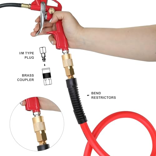 JOROY Hybrid Lead In Air Hose, 3/8-Inch X 3 FT Air Compressor Hose,Heavy Duty, Lightweight, Kink Resistant, All-Weather Flexibility with 1/4-Inch Brass Air Coupler and Plug - Image 5