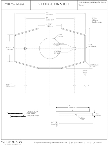 Westbrass OneHole Remodel Plate for Mixet Matte Black D50362 13 in - Image 3
