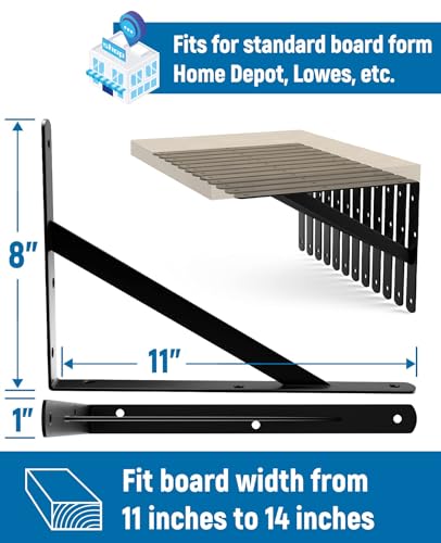 LEOPO 12-Pack 11 Inch Heavy Duty Shelf Brackets, Large Floating Wall Bracket for Garage Storage Shelves, Black Powder-Coated Finish, Load Capacity 800lbs - Image 2