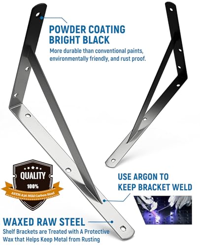 LEOPO 12-Pack 11 Inch Heavy Duty Shelf Brackets, Large Floating Wall Bracket for Garage Storage Shelves, Black Powder-Coated Finish, Load Capacity 800lbs - Image 3