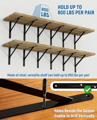 LEOPO 12-Pack 11 Inch Heavy Duty Shelf Brackets, Large Floating Wall Bracket for Garage Storage Shelves, Black Powder-Coated Finish, Load Capacity 800lbs - Image 4